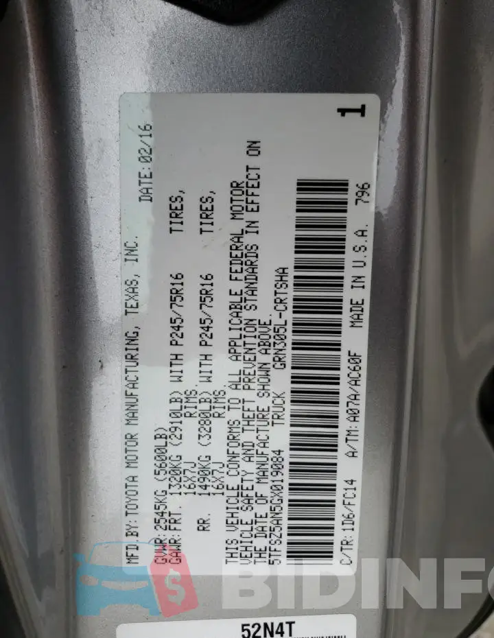 5TFSZ5AN5GX019084 Photo# 12