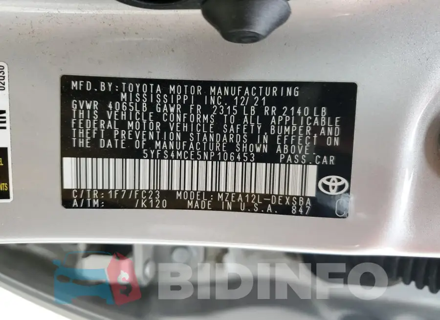 5YFS4MCE5NP106453 Photo# 12