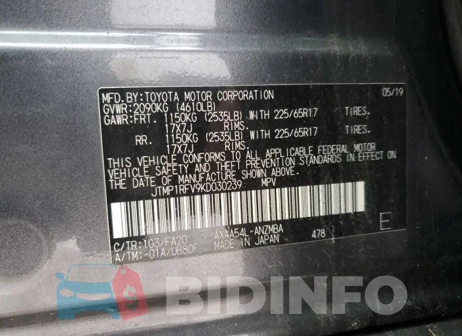 JTMP1RFV9KD030239 Photo# 13