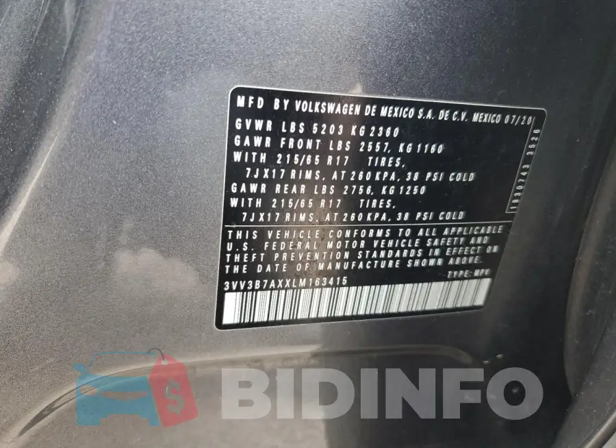 3VV3B7AXXLM163415 Photo# 14