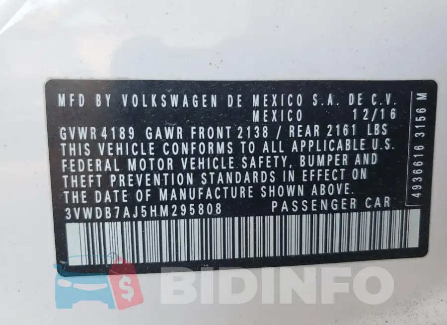 3VWDB7AJ5HM295808 Photo# 12