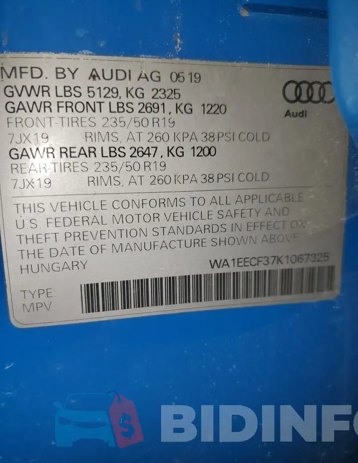 WA1EECF37K1067325 Photo# 14
