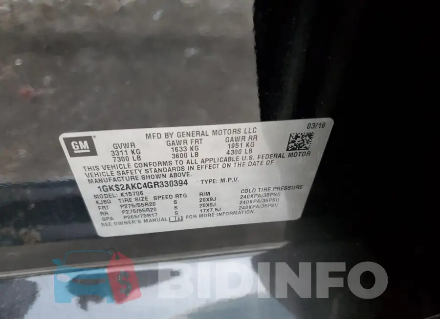 1GKS2AKC4GR330394 Photo# 13