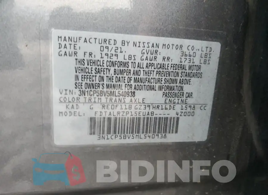 3N1CP5BV5ML540938 Photo# 12