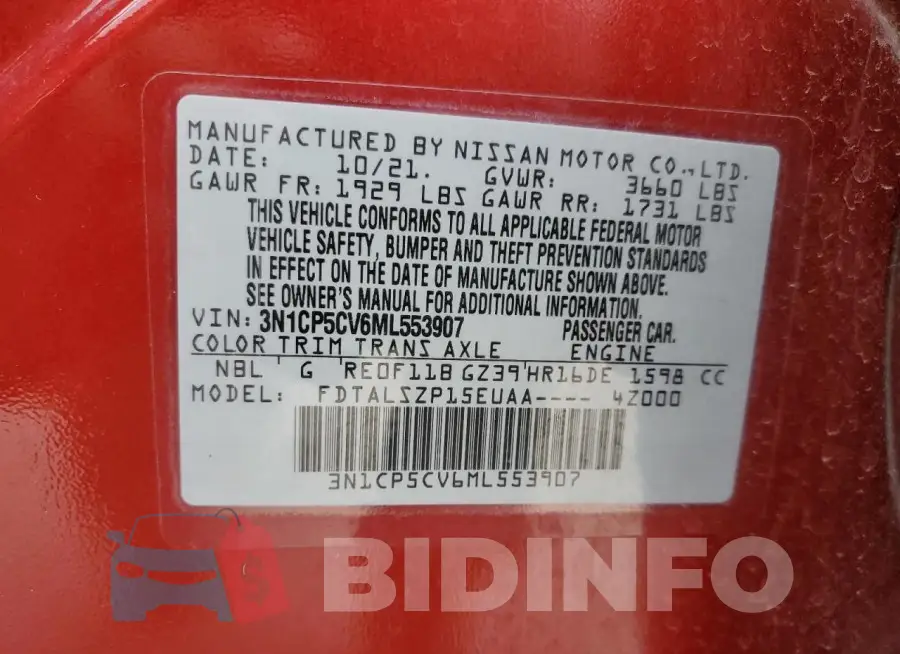 3N1CP5CV6ML553907 Photo# 13