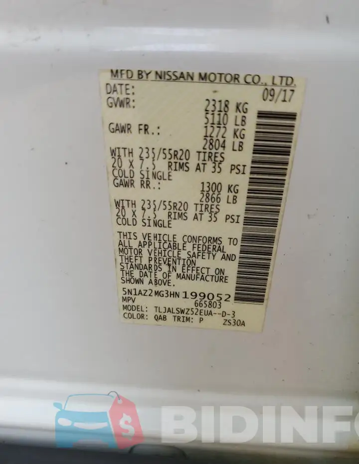 5N1AZ2MG3HN199052 Photo# 13