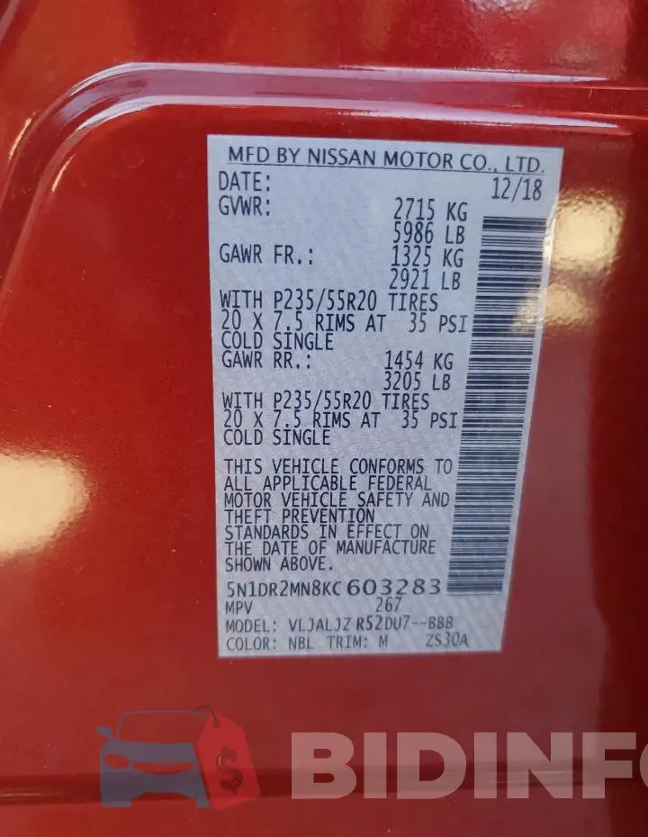 5N1DR2MN8KC603283 Photo# 12