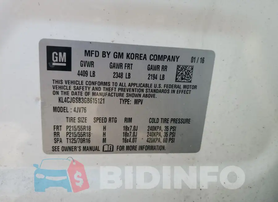 KL4CJGSB3GB615121 Photo# 13