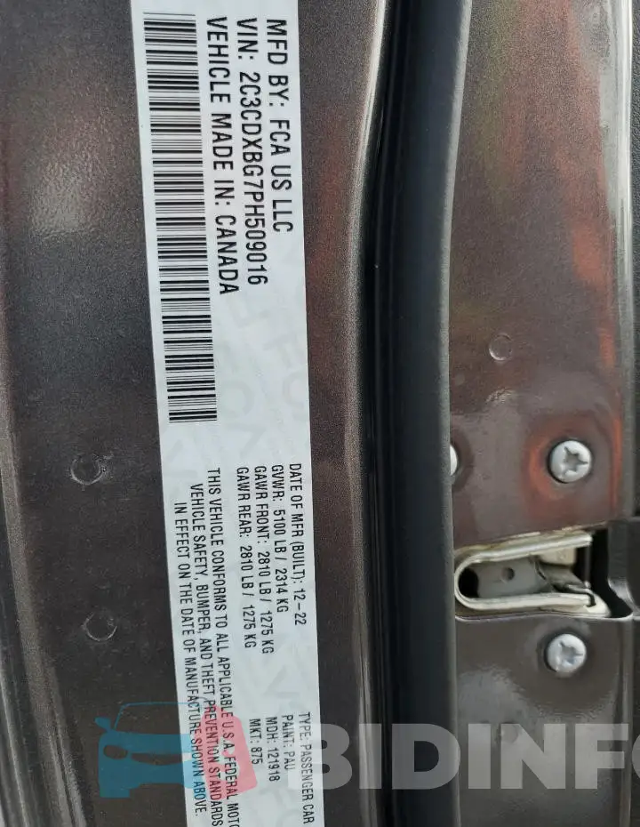 2C3CDXBG7PH509016 Photo# 12