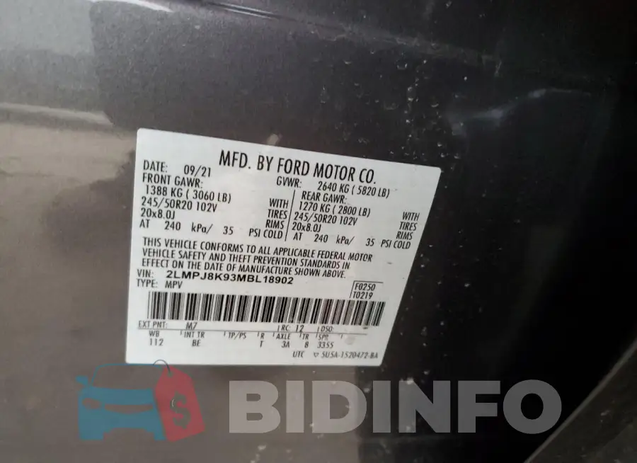 2LMPJ8K93MBL18902 Photo# 13