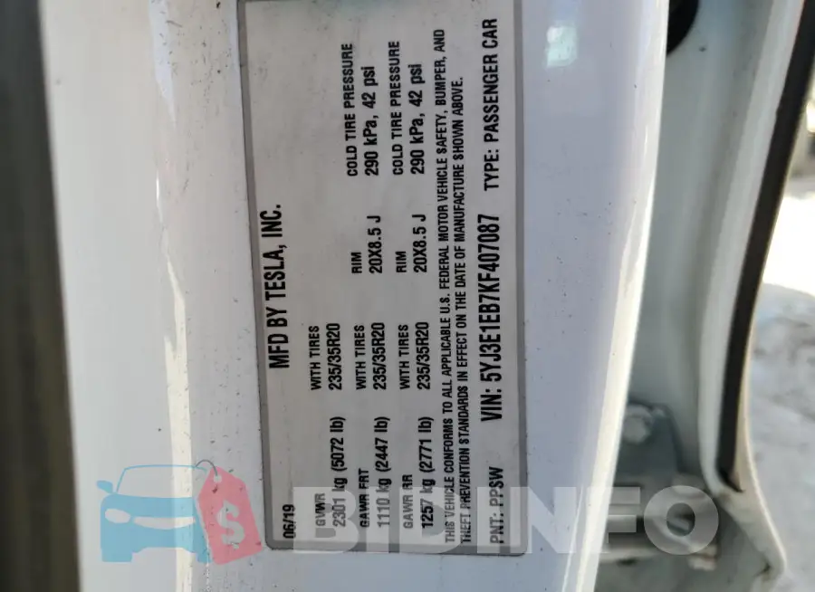 5YJ3E1EB7KF407087 Photo# 12