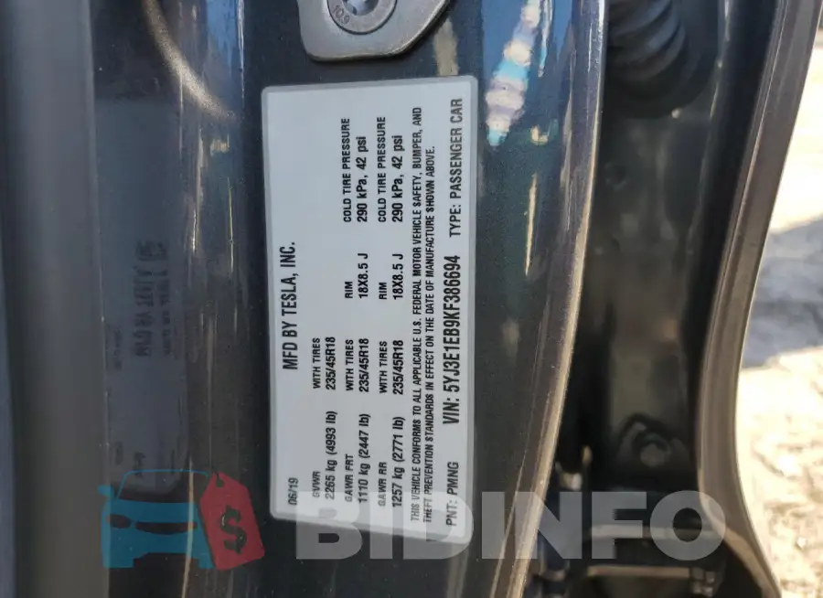 5YJ3E1EB9KF386694 Photo# 12