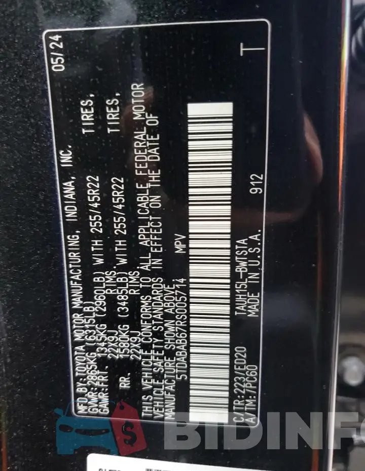 5TDABAB67RS005714 Photo# 13