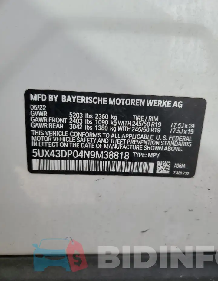 5UX43DP04N9M38818 Photo# 13