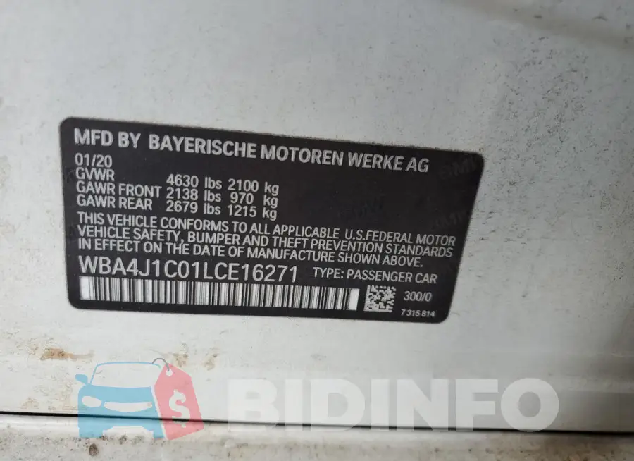 WBA4J1C01LCE16271 Photo# 12
