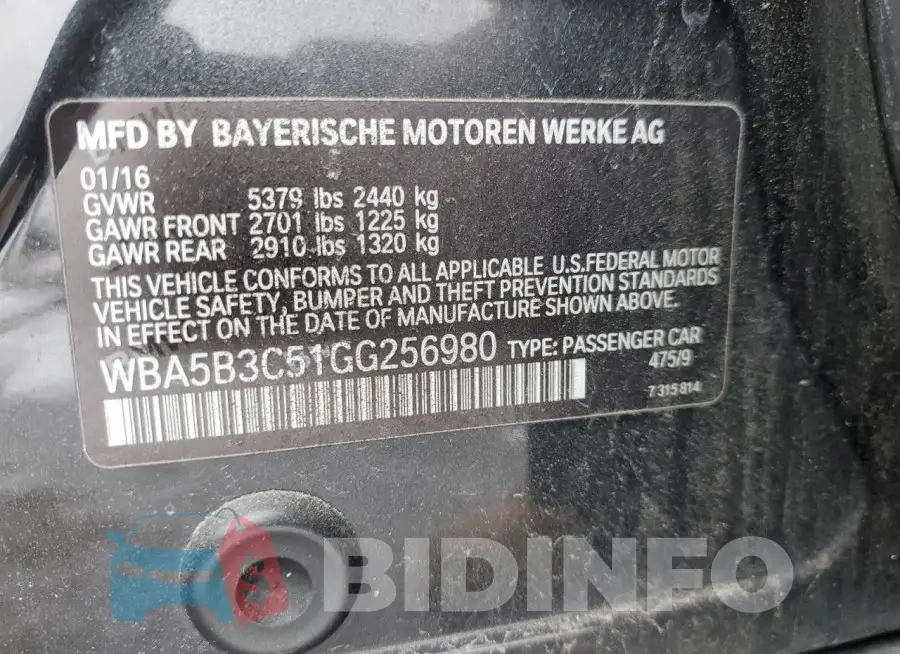 WBA5B3C51GG256980 Photo# 12