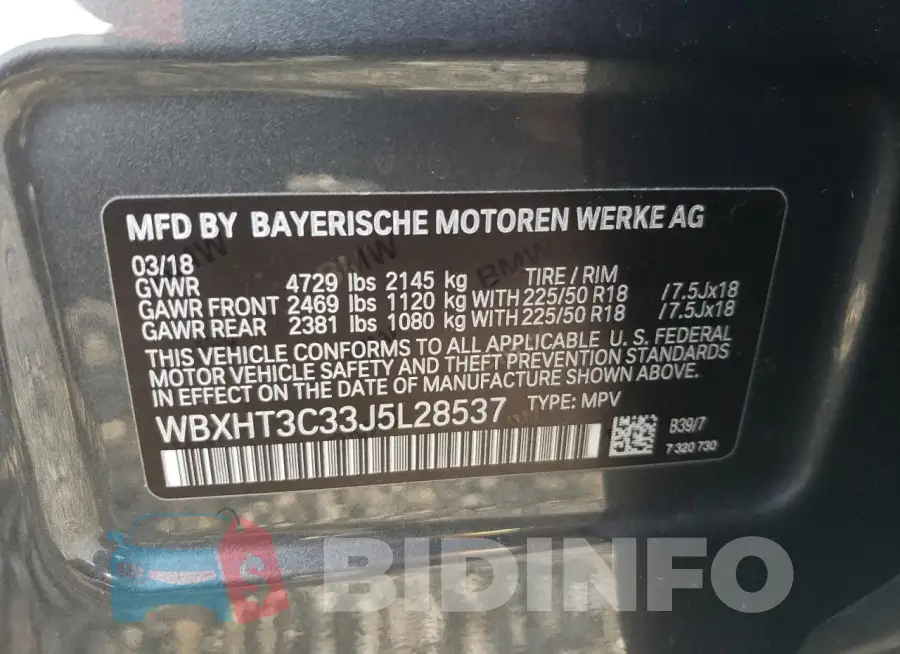 WBXHT3C33J5L28537 Photo# 13