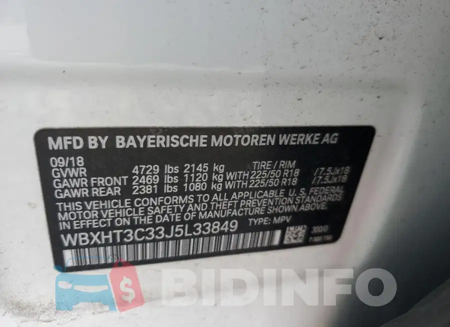 WBXHT3C33J5L33849 Photo# 13