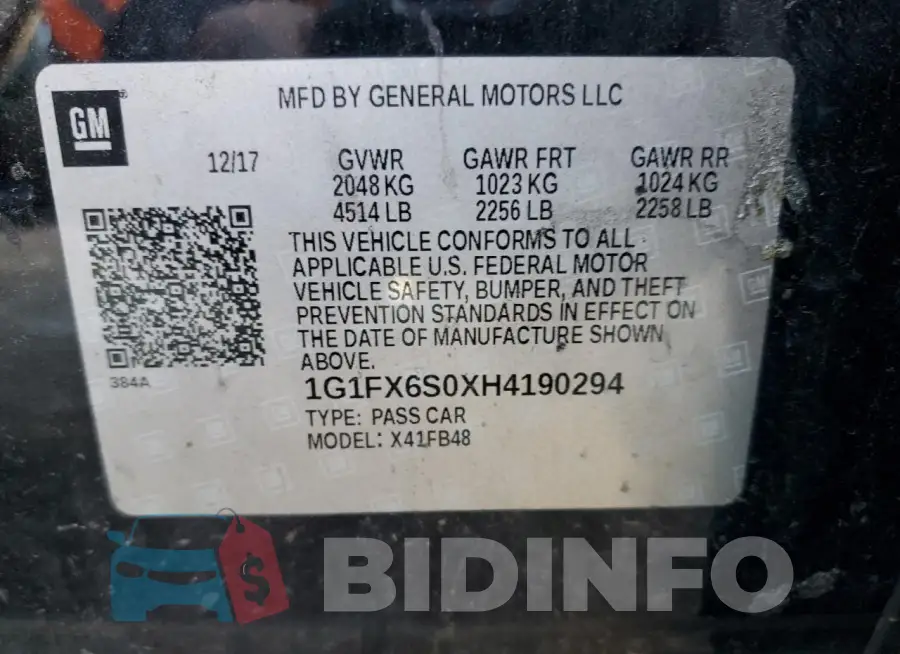 1G1FX6S0XH4190294 Photo# 12