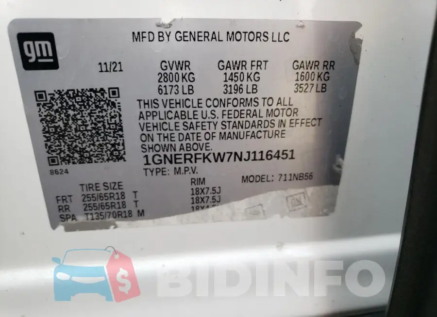 1GNERFKW7NJ116451 Photo# 13