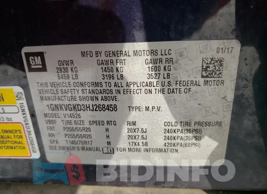 1GNKVGKD3HJ268458 Photo# 14