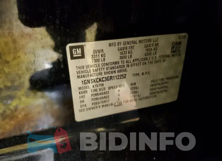 1GNSKCKC3GR112252 Photo# 13