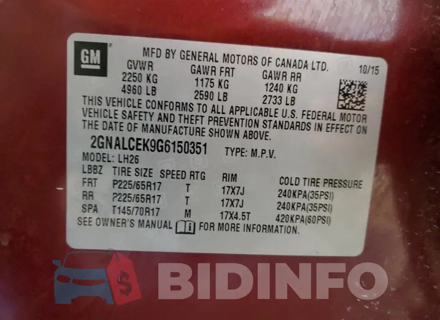2GNALCEK9G6150351 Photo# 13