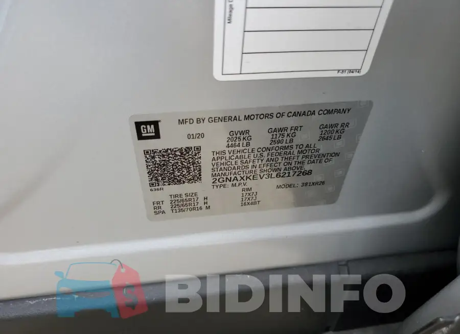 2GNAXKEV3L6217268 Photo# 14