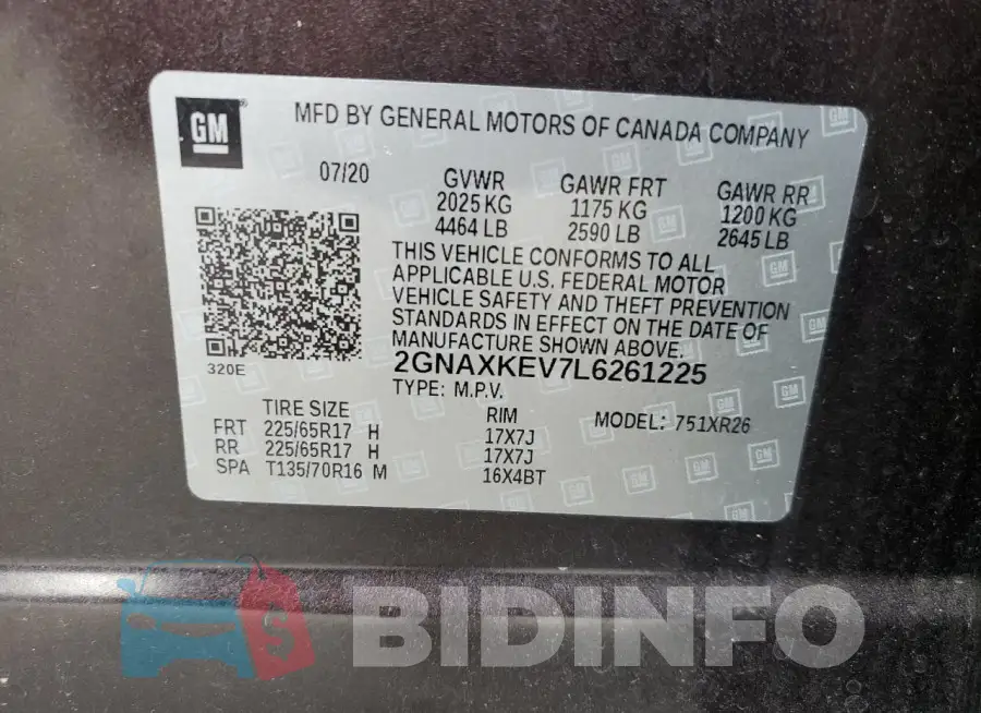 2GNAXKEV7L6261225 Photo# 13