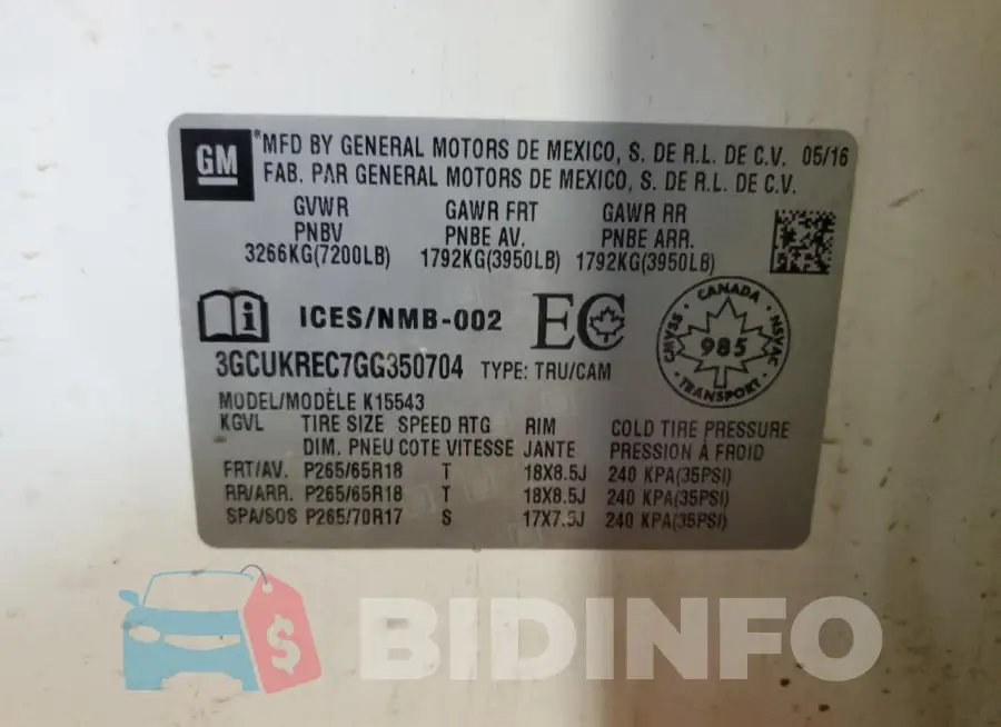 3GCUKREC7GG350704 Photo# 12