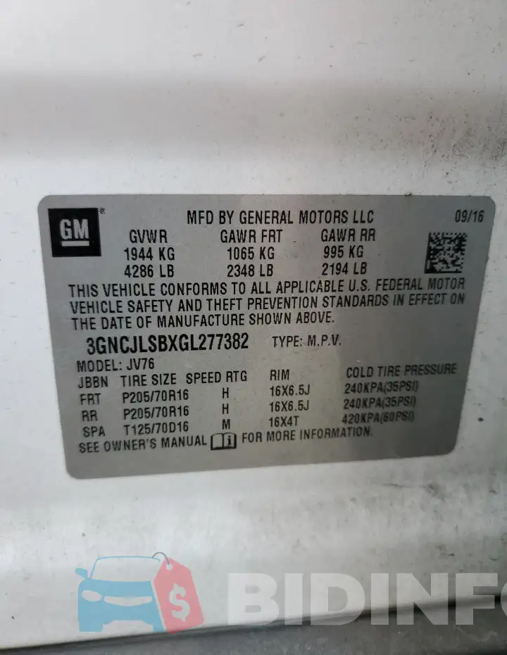 3GNCJLSBXGL277382 Photo# 13