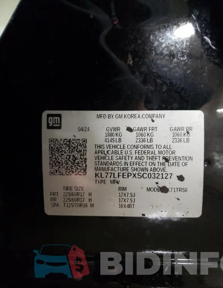 KL77LFEPXSC032127 Photo# 12