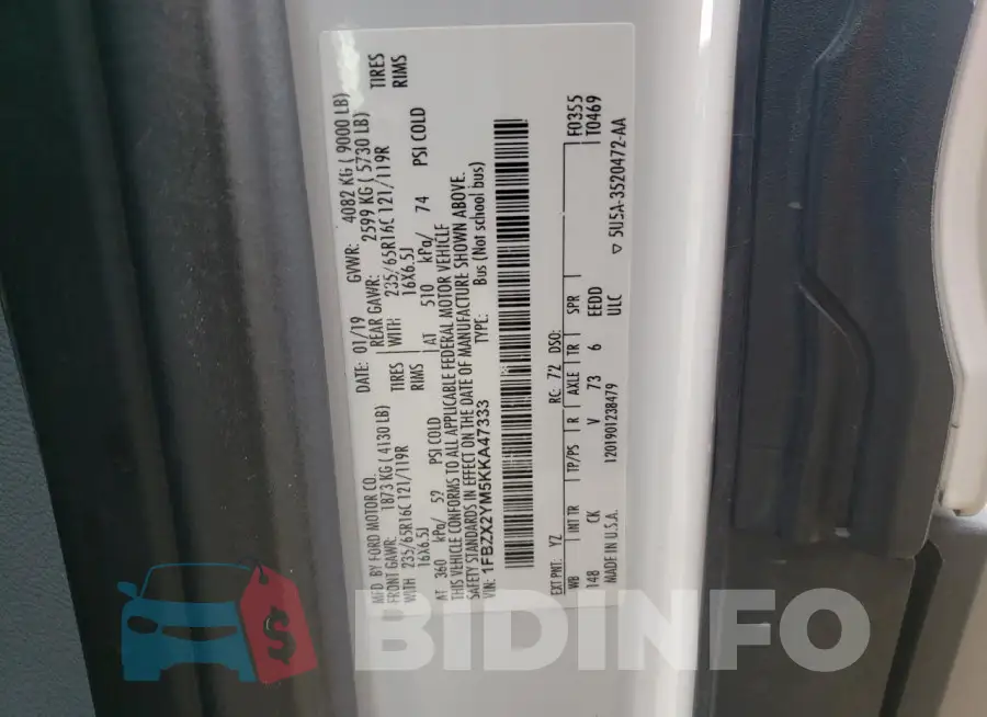 1FBZX2YM5KKA47333 Photo# 13