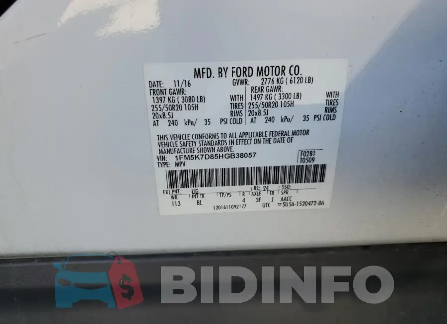1FM5K7D85HGB38057 Photo# 14