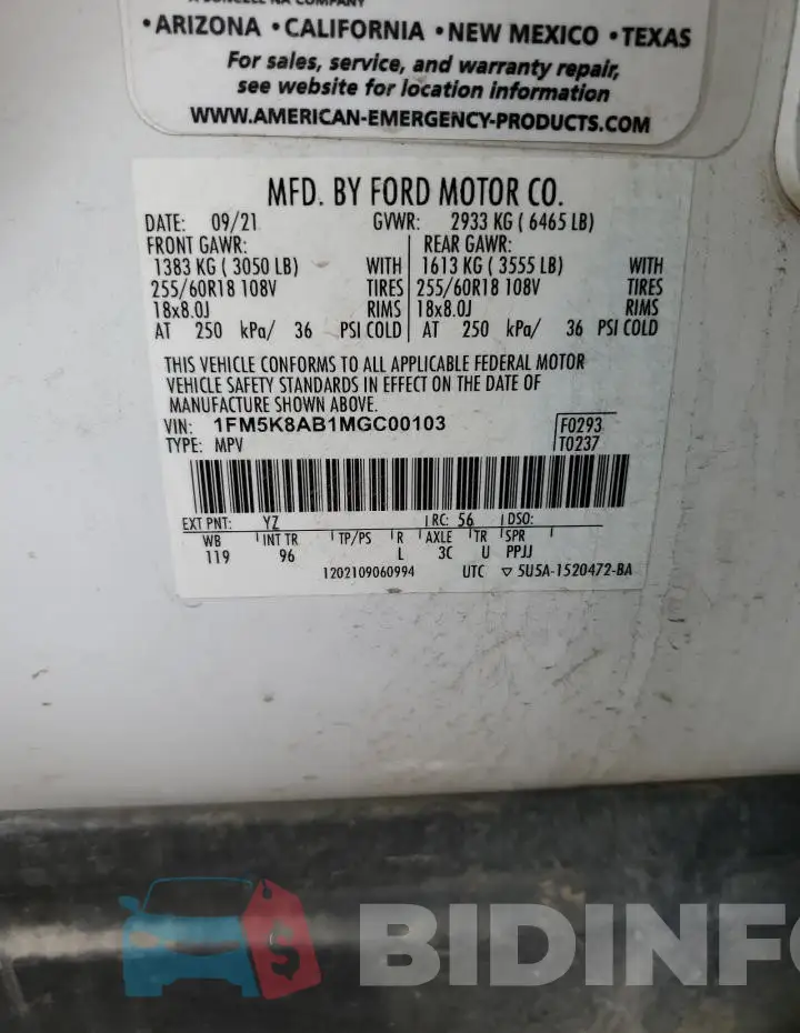 1FM5K8AB1MGC00103 Photo# 14