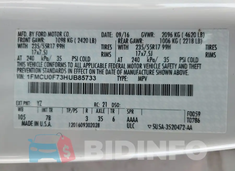 1FMCU0F73HUB85733 Photo# 13