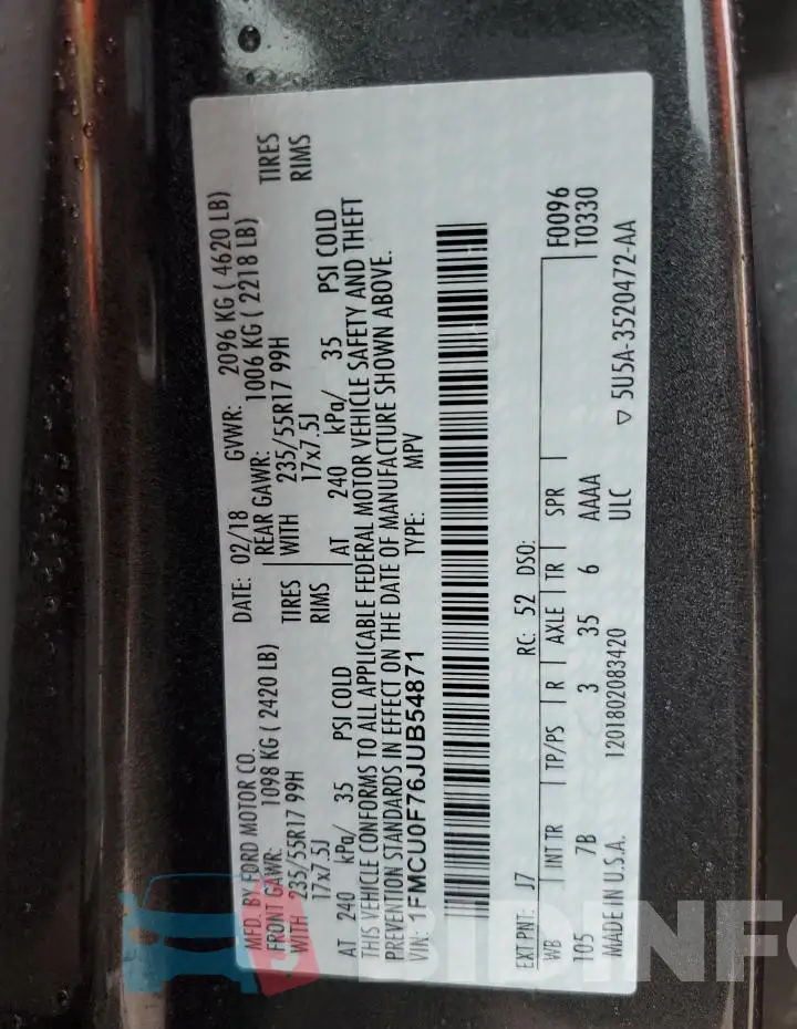1FMCU0F76JUB54871 Photo# 13