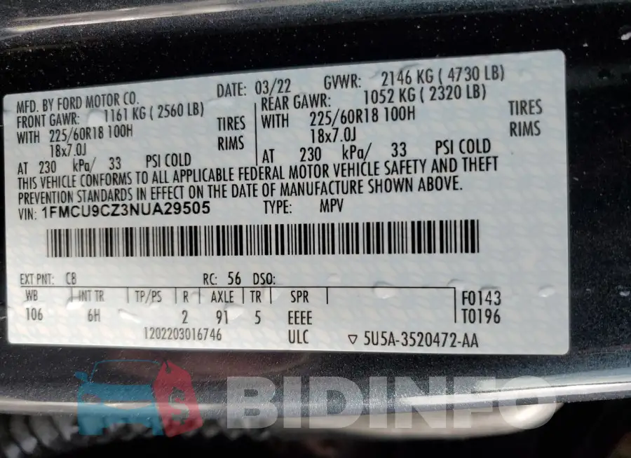 1FMCU9CZ3NUA29505 Photo# 14