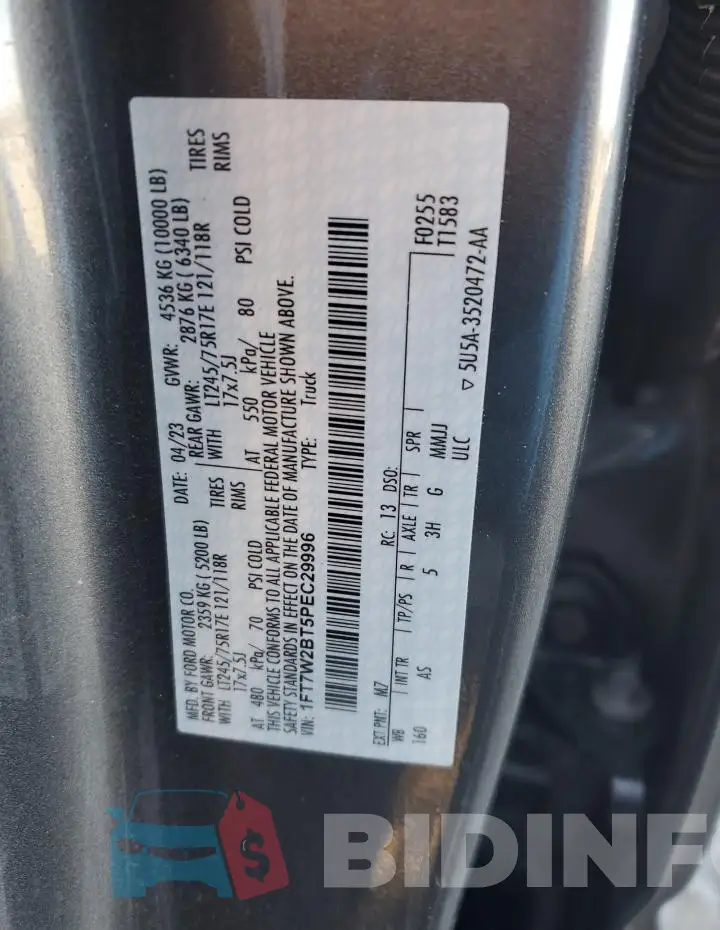 1FT7W2BT5PEC29996 Photo# 12