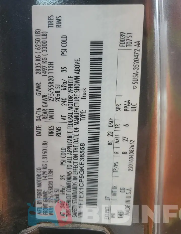 1FTEX1CP5GKE38558 Photo# 13