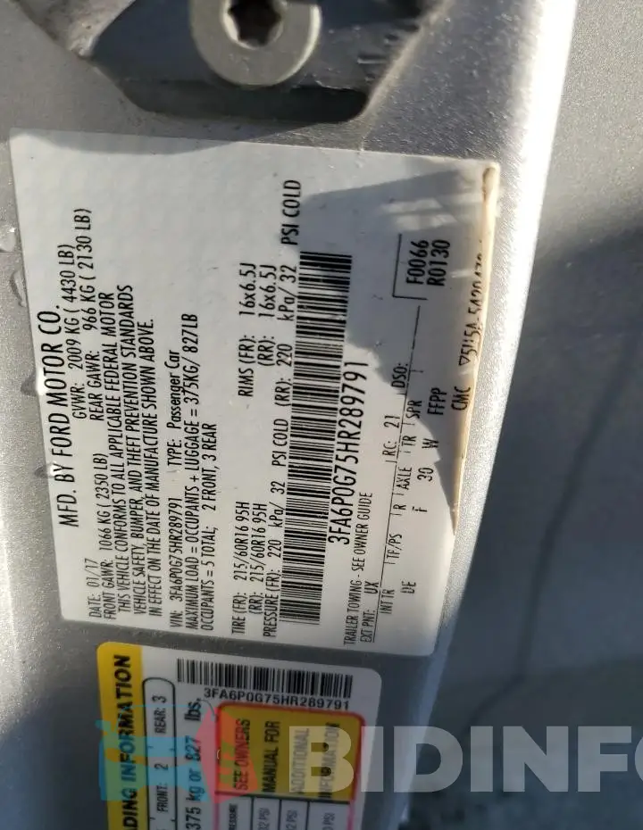 3FA6P0G75HR289791 Photo# 12