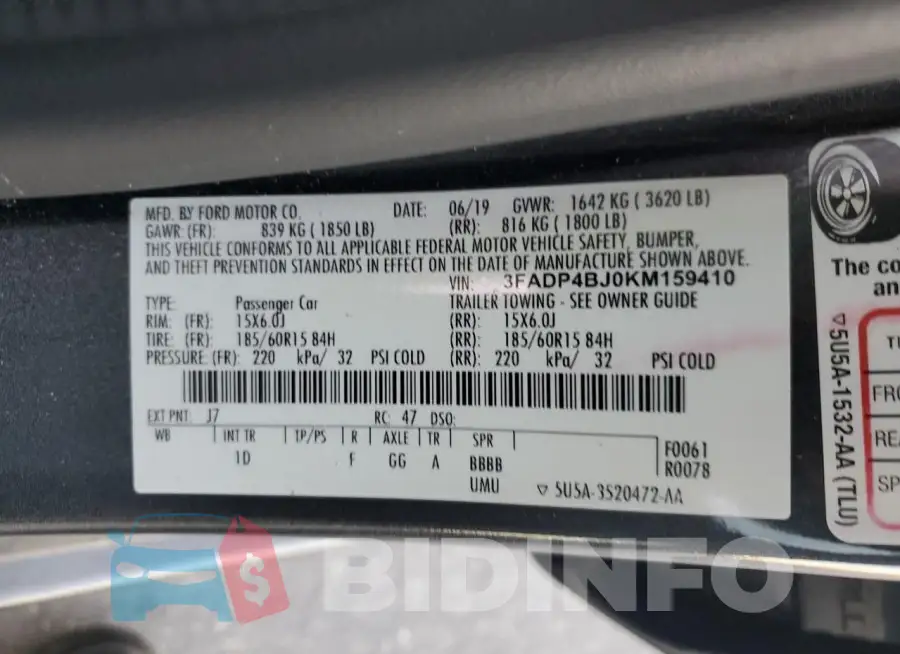 3FADP4BJ0KM159410 Photo# 12