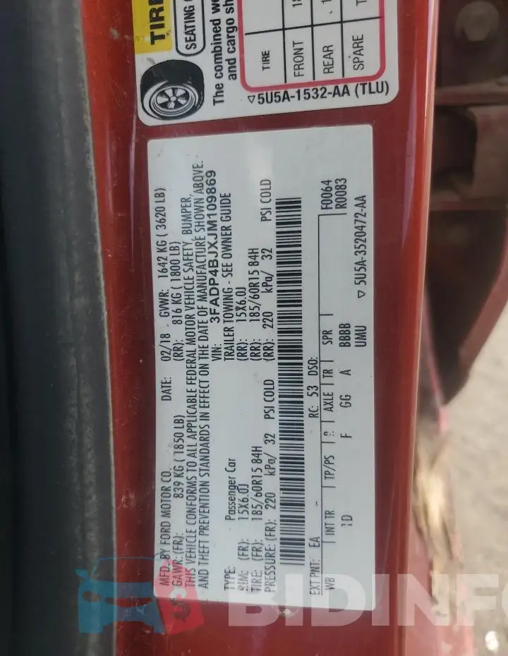 3FADP4BJXJM109869 Photo# 12