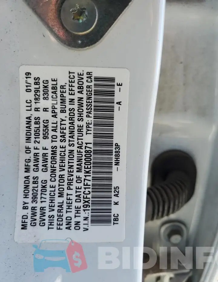 19XFC1F71KE000871 Photo# 12