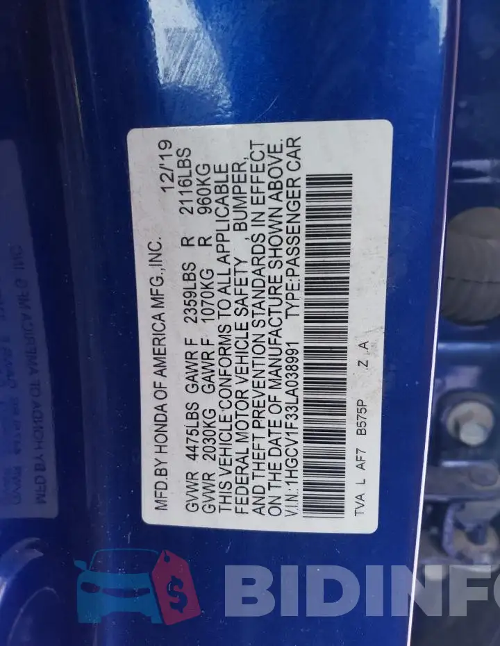 1HGCV1F33LA038991 Photo# 12