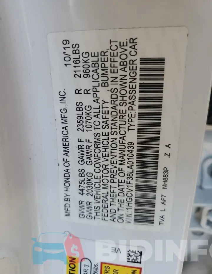 1HGCV1F36LA010439 Photo# 12