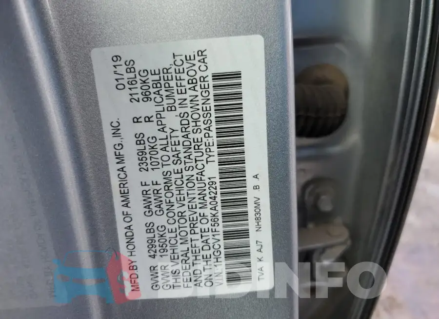 1HGCV1F56KA042291 Photo# 13