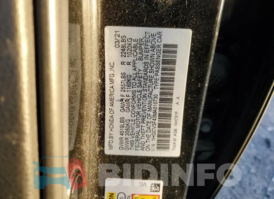 1HGCV3F43MA010730 Photo# 12
