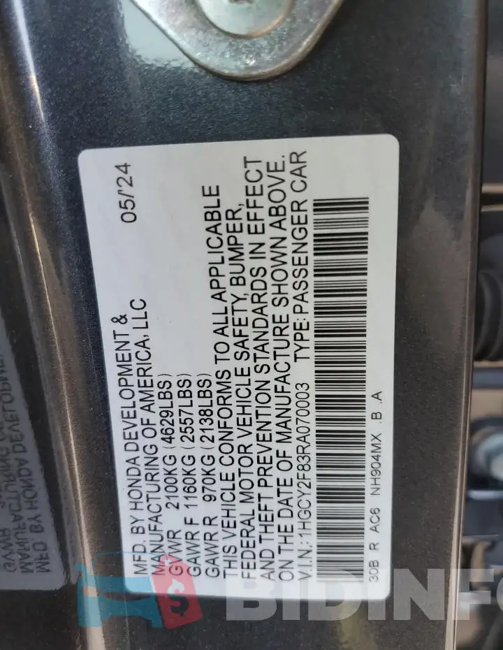 1HGCY2F83RA070003 Photo# 12