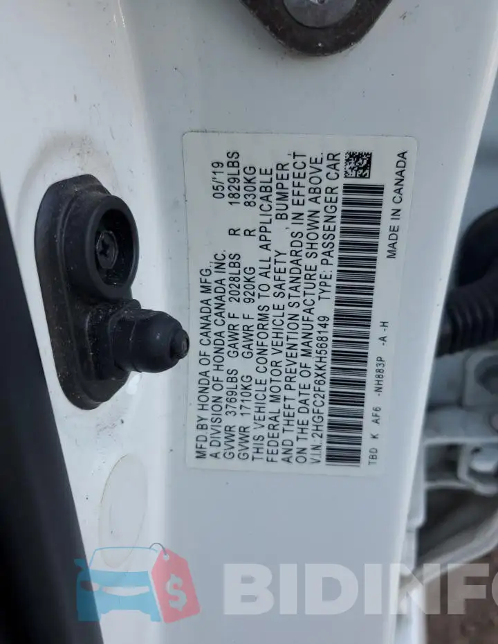 2HGFC2F6XKH568149 Photo# 13